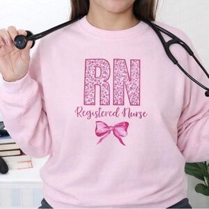 Pink RN Monogram Registered Nurse Sweatshirt Gildan Brand